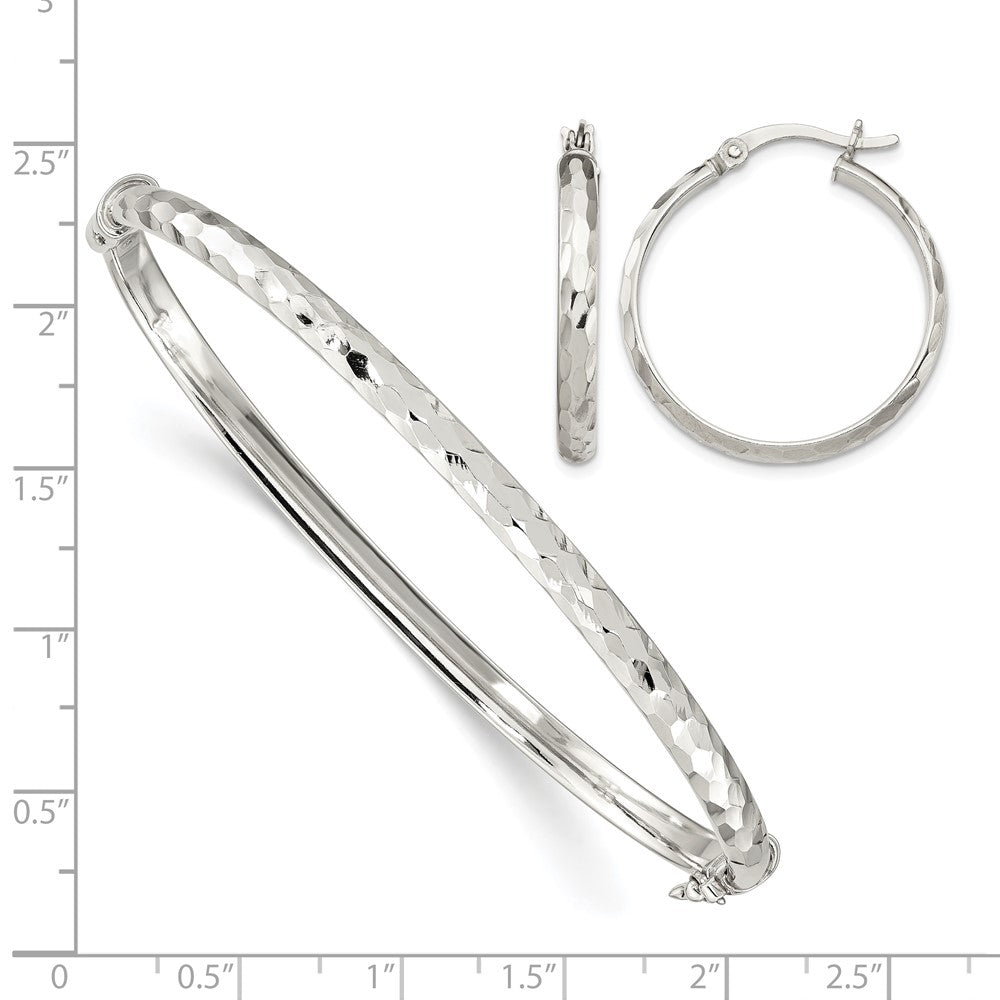 Sterling Silver D/C 4mm Bangle and 3mm Hoop Earring Set