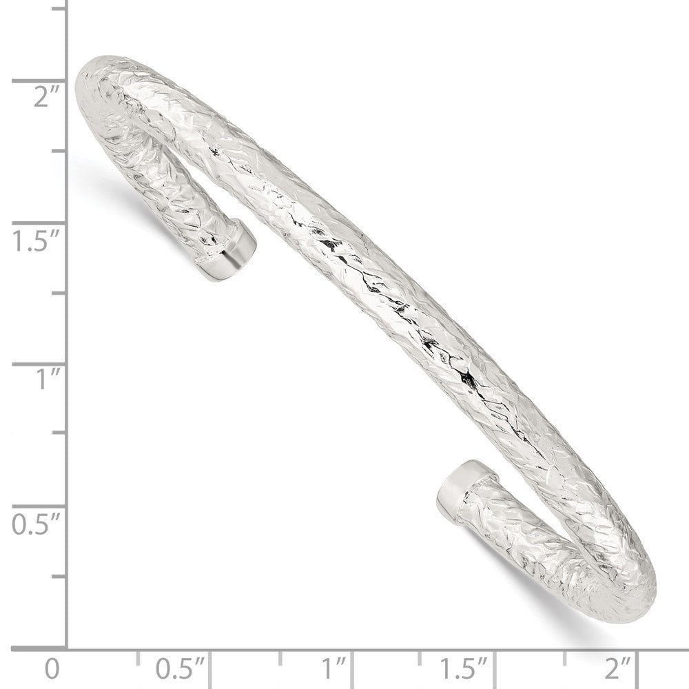 Sterling Silver Polished 5mm Textured Cuff Bangle