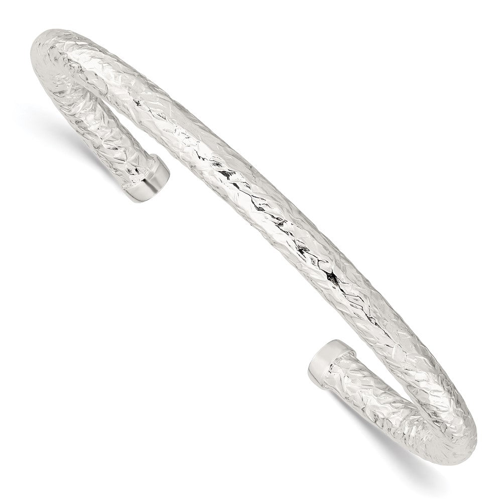 Sterling Silver Polished 5mm Textured Cuff Bangle