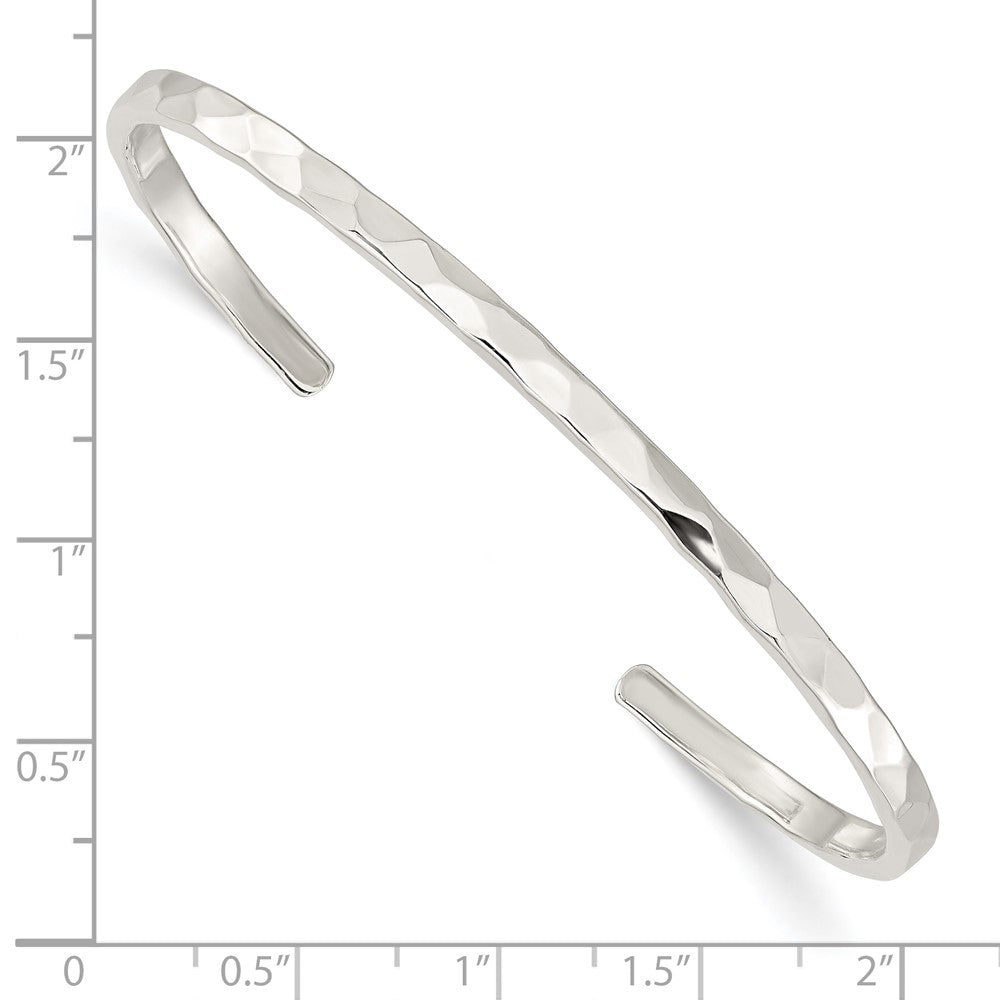 Sterling Silver Polished 3.50mm Hammered Cuff Bangle