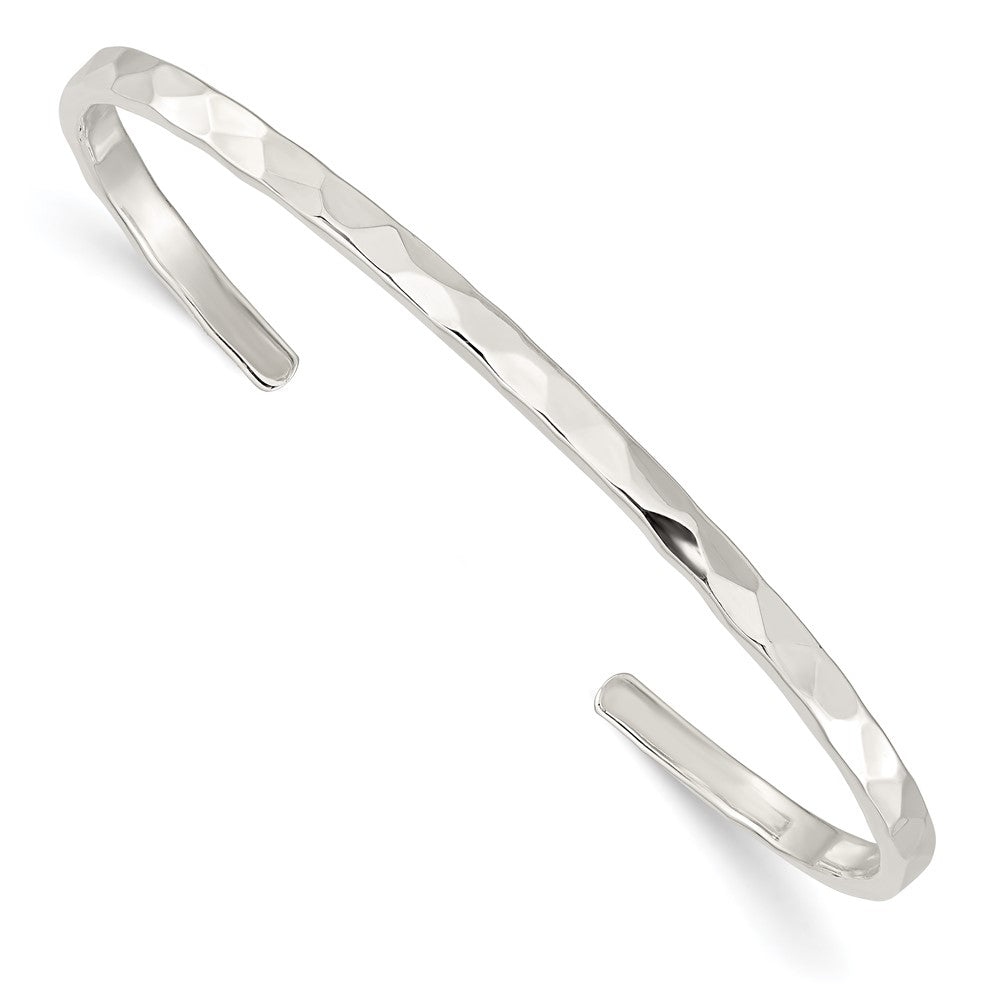 Sterling Silver Polished 3.50mm Hammered Cuff Bangle