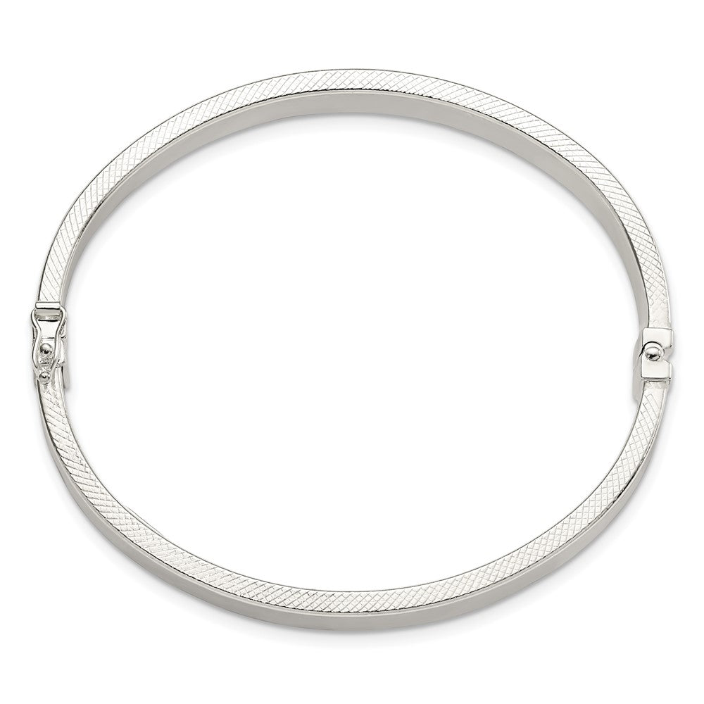 Sterling Silver Polished Textured Hinged Bangle
