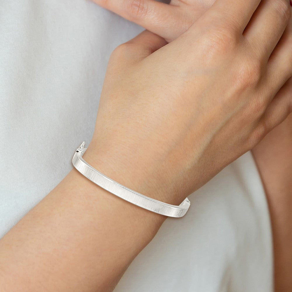 Sterling Silver Polished Textured Hinged Bangle