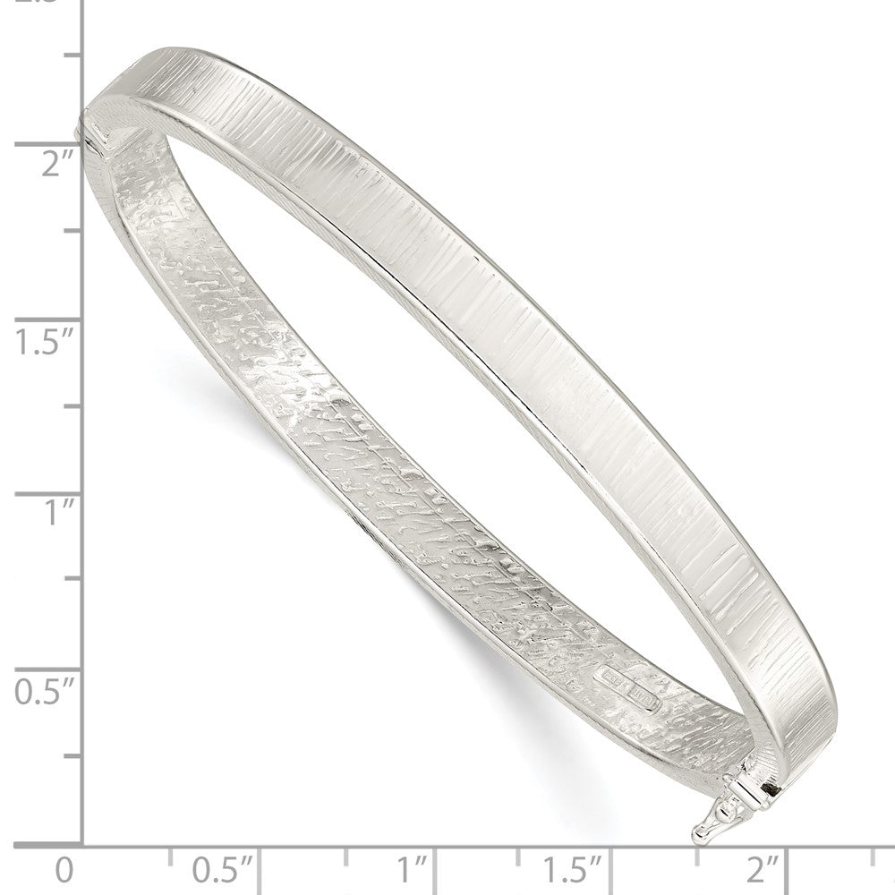 Sterling Silver Polished Textured Hinged Bangle