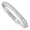 Sterling Silver Rhodium-plated Polished and D/C 7.00mm Hinged Bangle