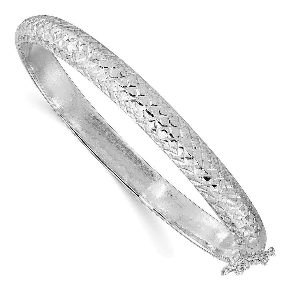 Sterling Silver Rhodium-plated Polished and D/C 7.00mm Hinged Bangle