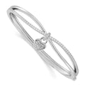 Sterling Silver Rhodium-plated CZ Heart Dangle Hinged Bangle