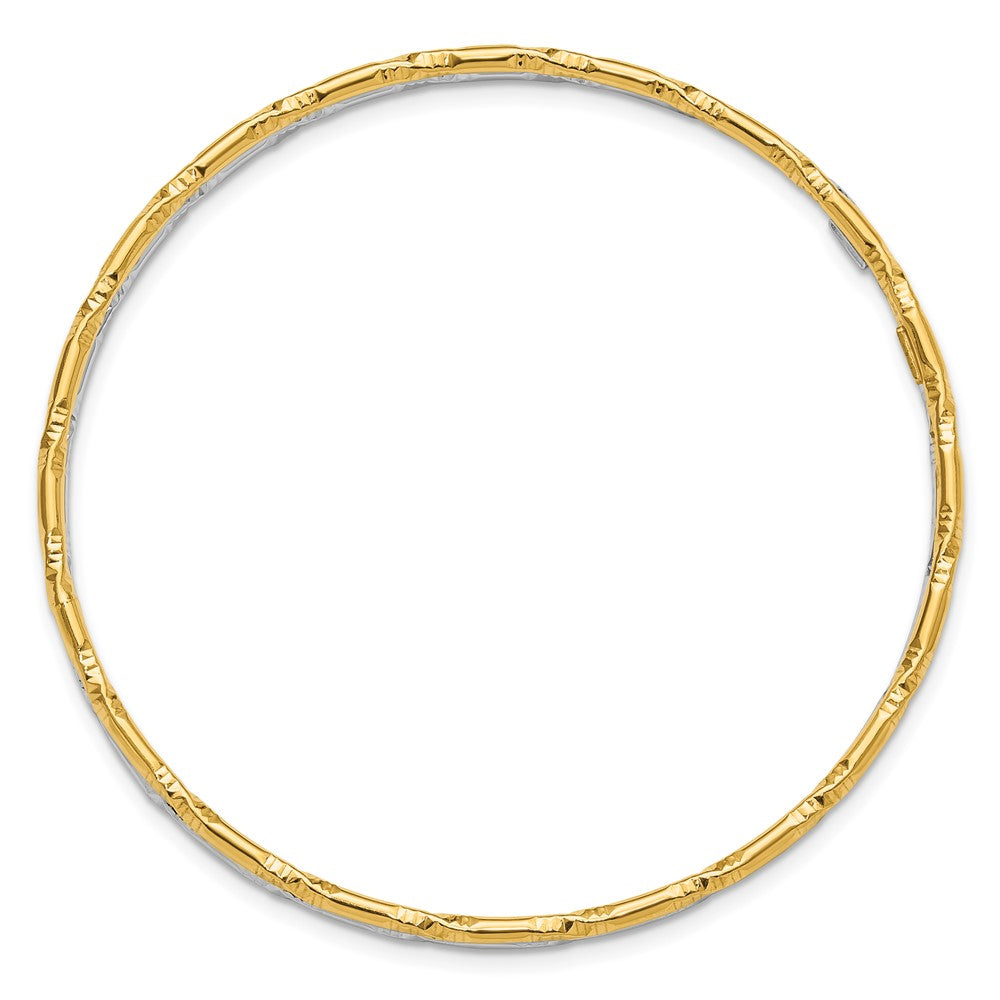 Sterling Silver Rhodium-pltd Gold-pltd Diamond-cut Set of 2 Bangles