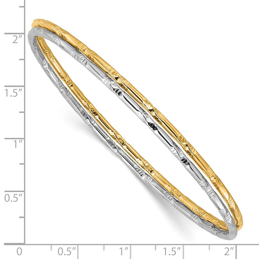 Sterling Silver Rhodium-pltd Gold-pltd Diamond-cut Set of 2 Bangles