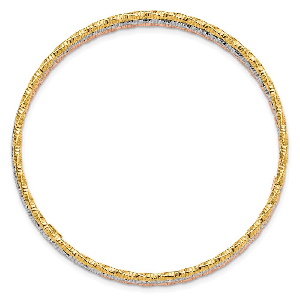 Sterling Silver RH-pltd Gold/Rose Gold-pltd Diamond-cut Set of 3 Bangles