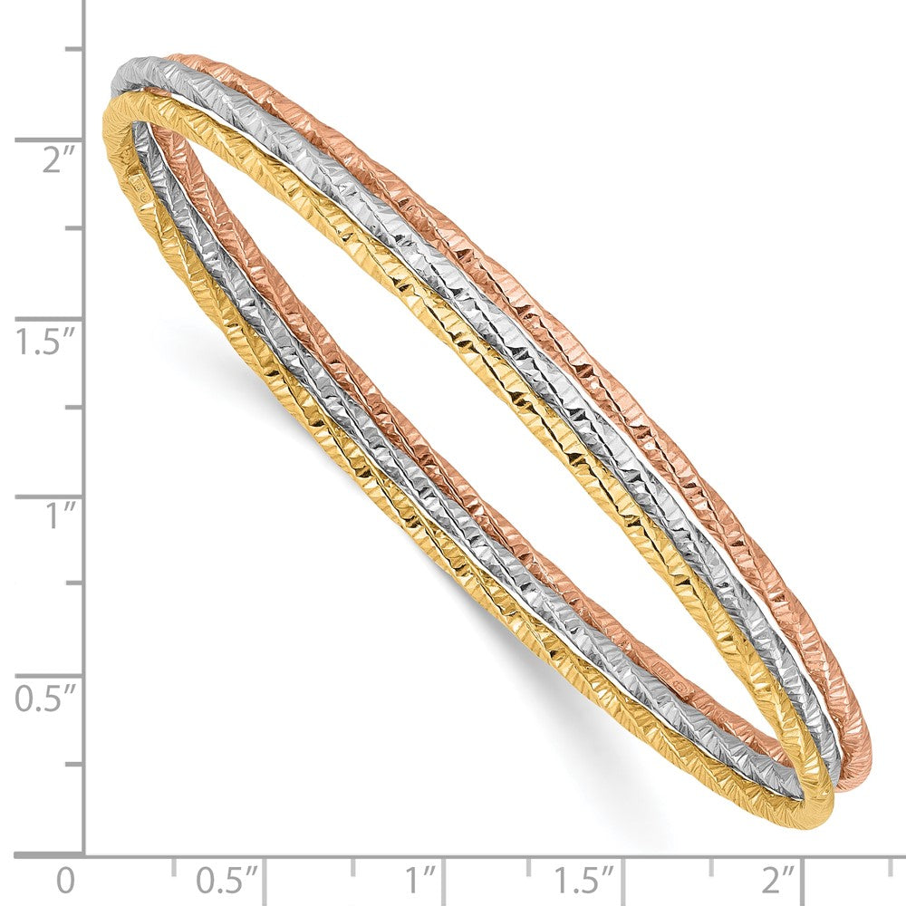 Sterling Silver RH-pltd Gold/Rose Gold-pltd Diamond-cut Set of 3 Bangles