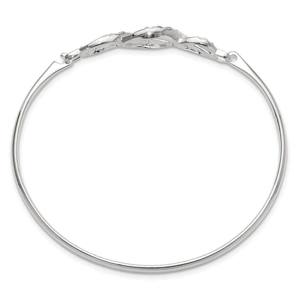 Sterling Silver Polished CZ Fancy Hook Closure Bangle Bracelet