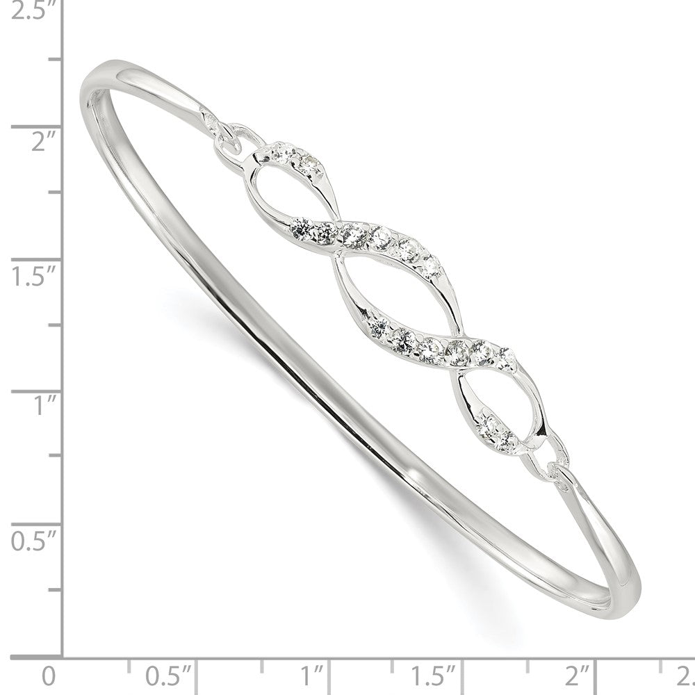 Sterling Silver Polished CZ Fancy Hook Closure Bangle Bracelet