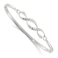Sterling Silver Polished CZ Fancy Hook Closure Bangle Bracelet