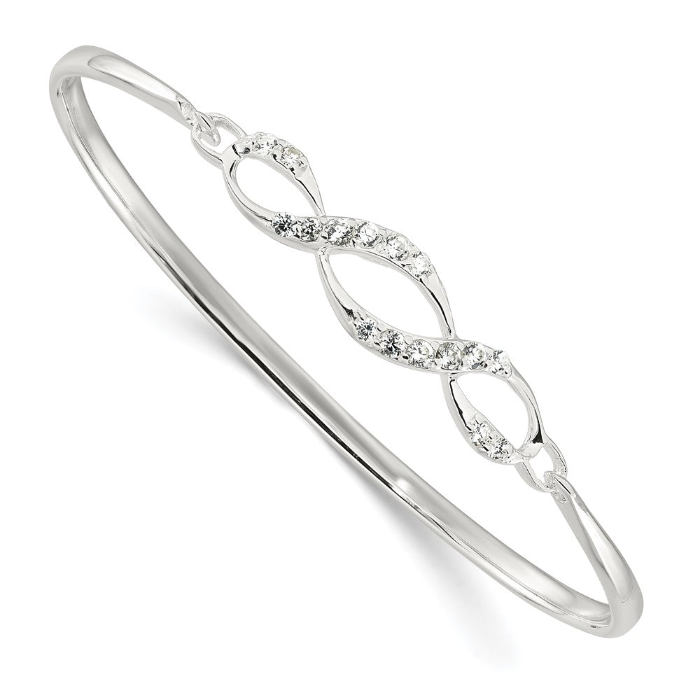 Sterling Silver Polished CZ Fancy Hook Closure Bangle Bracelet