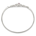 Sterling Silver Polished Red CZ Flower Bird Hook Bangle Bracelet