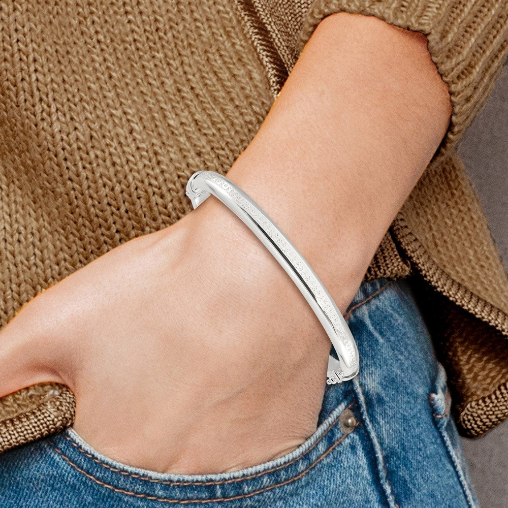 Sterling Silver Polished Textured 5.75mm Hinged Bangle Bracelet