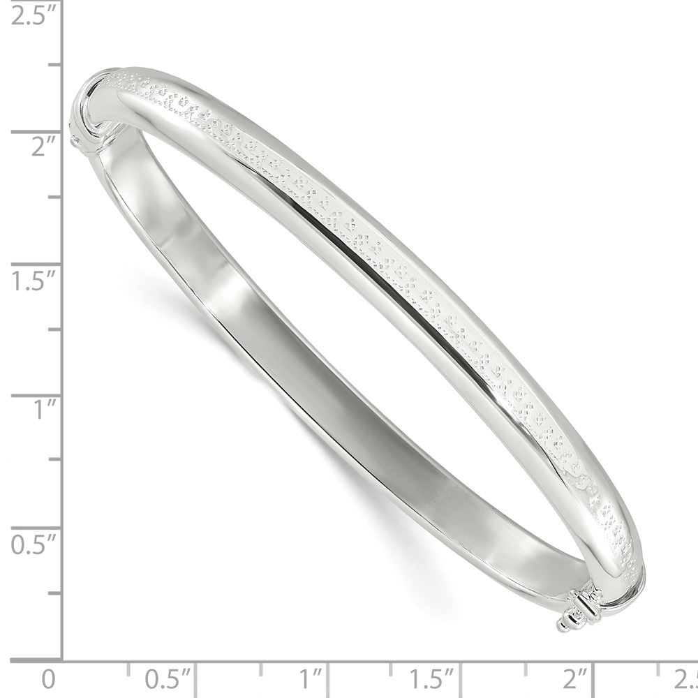 Sterling Silver Polished Textured 5.75mm Hinged Bangle Bracelet