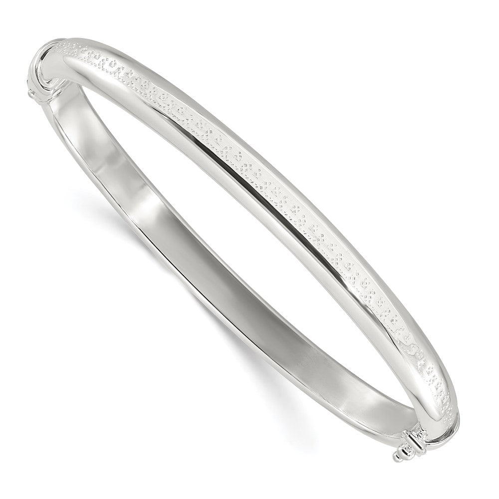 Sterling Silver Polished Textured 5.75mm Hinged Bangle Bracelet