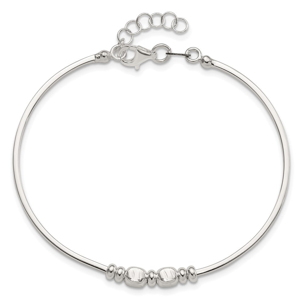 Sterling Silver Rhod-plated Polished Beads w/.75 in ext Bangle Bracelet