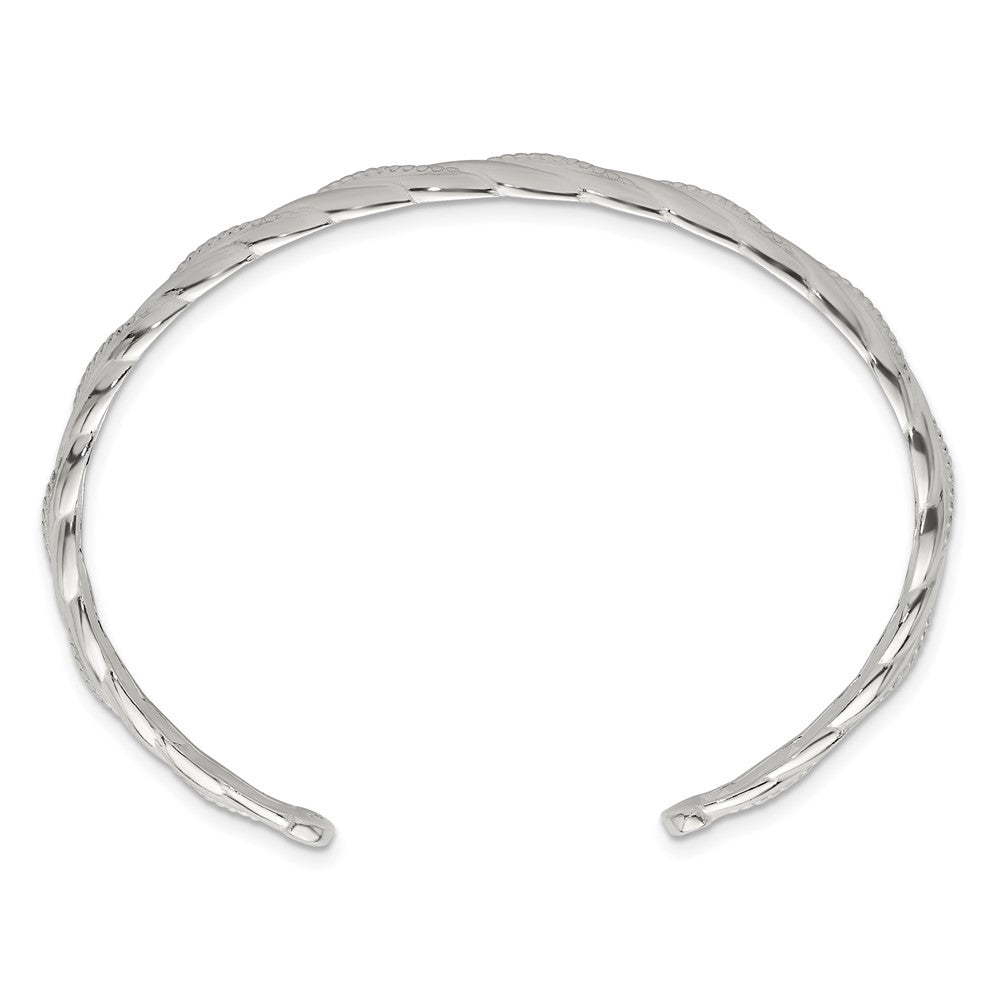 Sterling Silver Polished & Textured Twisted Cuff Bangle Bracelet