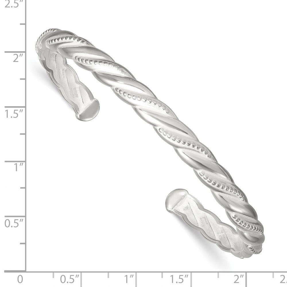 Sterling Silver Polished & Textured Twisted Cuff Bangle Bracelet