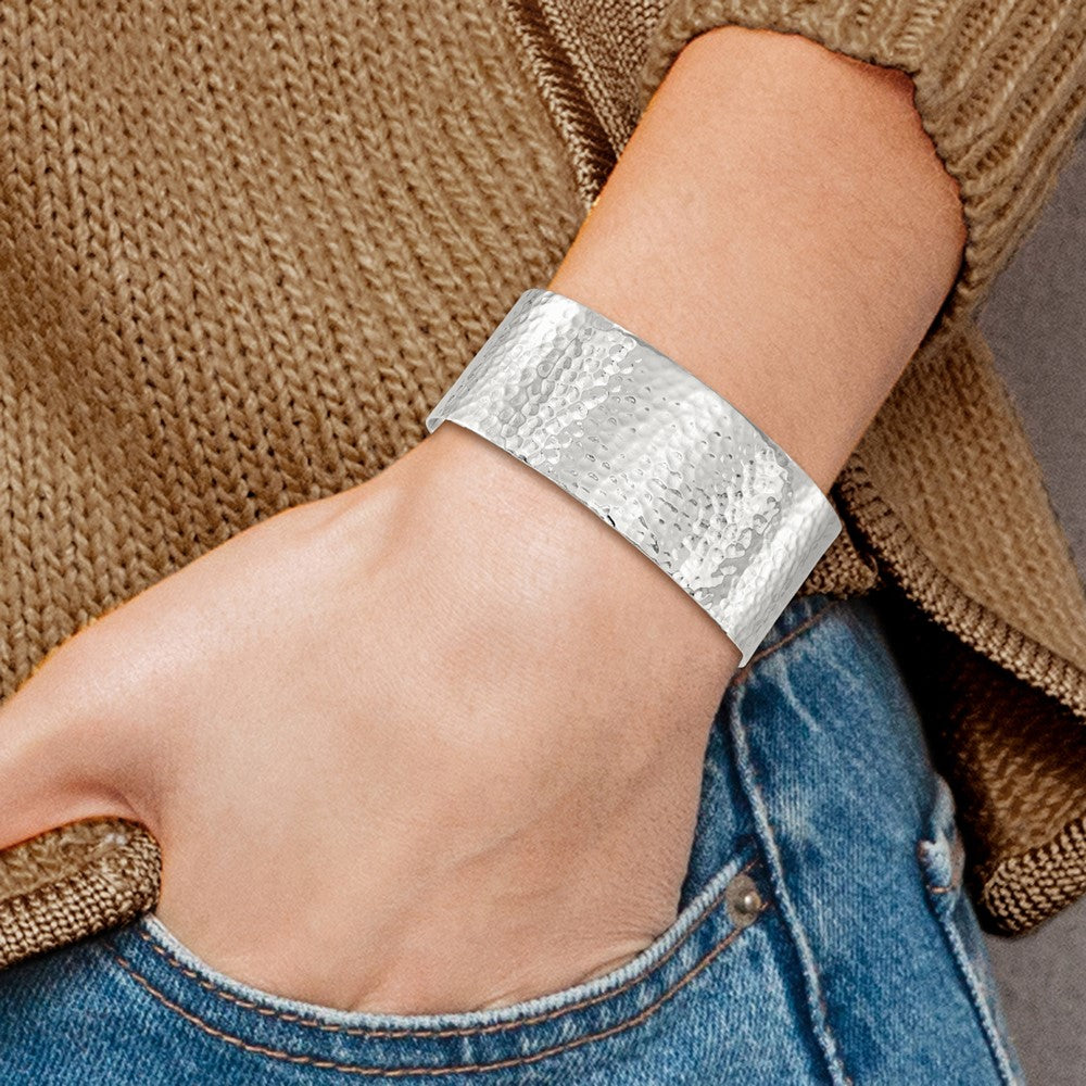 Sterling Silver 25mm Flat Hammered Cuff Bangle