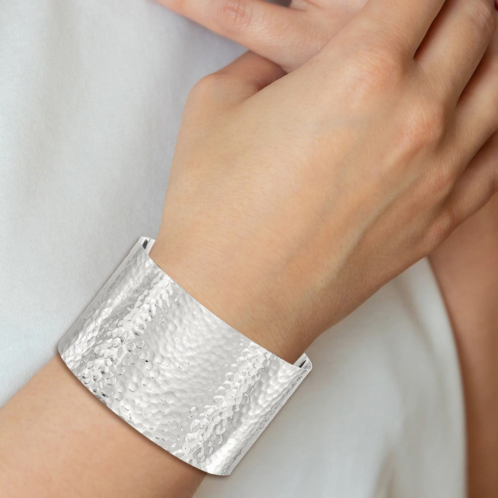 Sterling Silver 40mm Flat Hammered Cuff Bangle