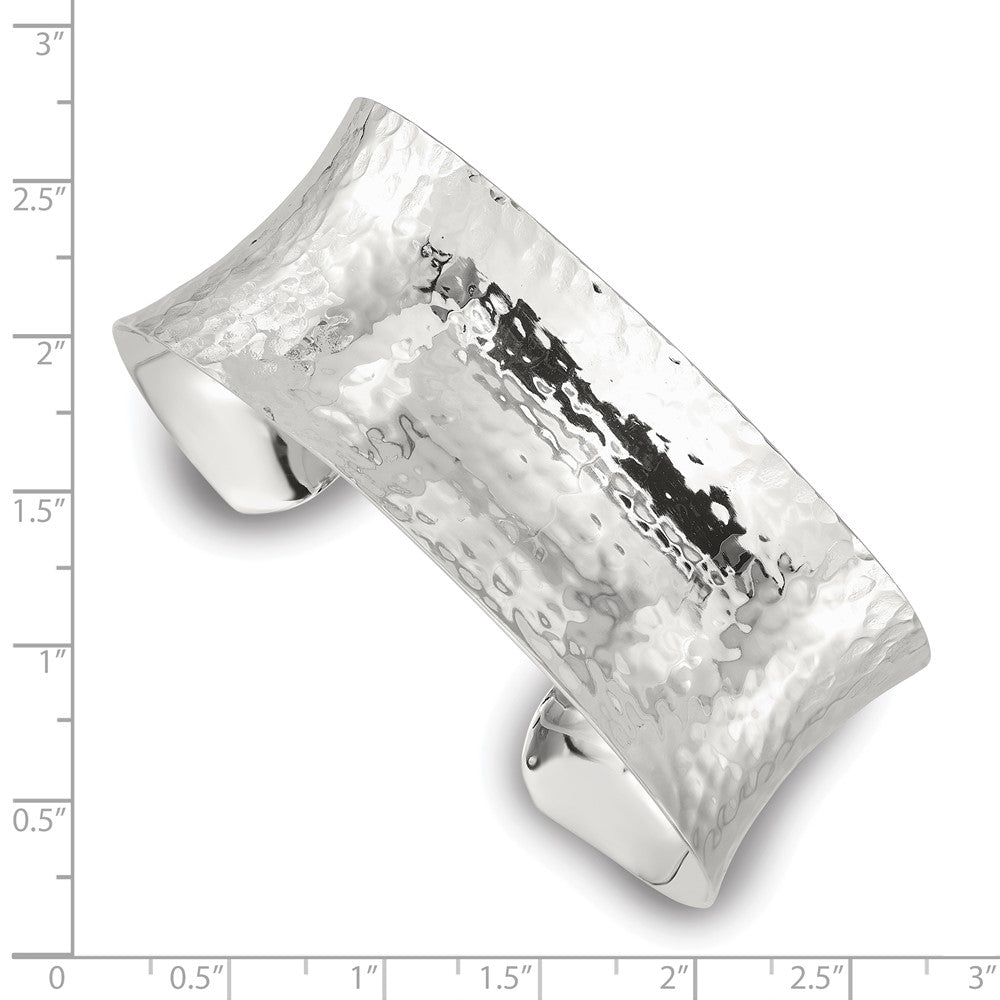 Sterling Silver 25mm Concave Hammered Cuff Bangle