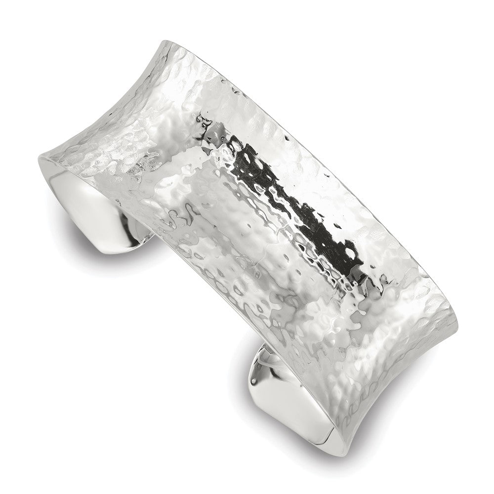 Sterling Silver 25mm Concave Hammered Cuff Bangle