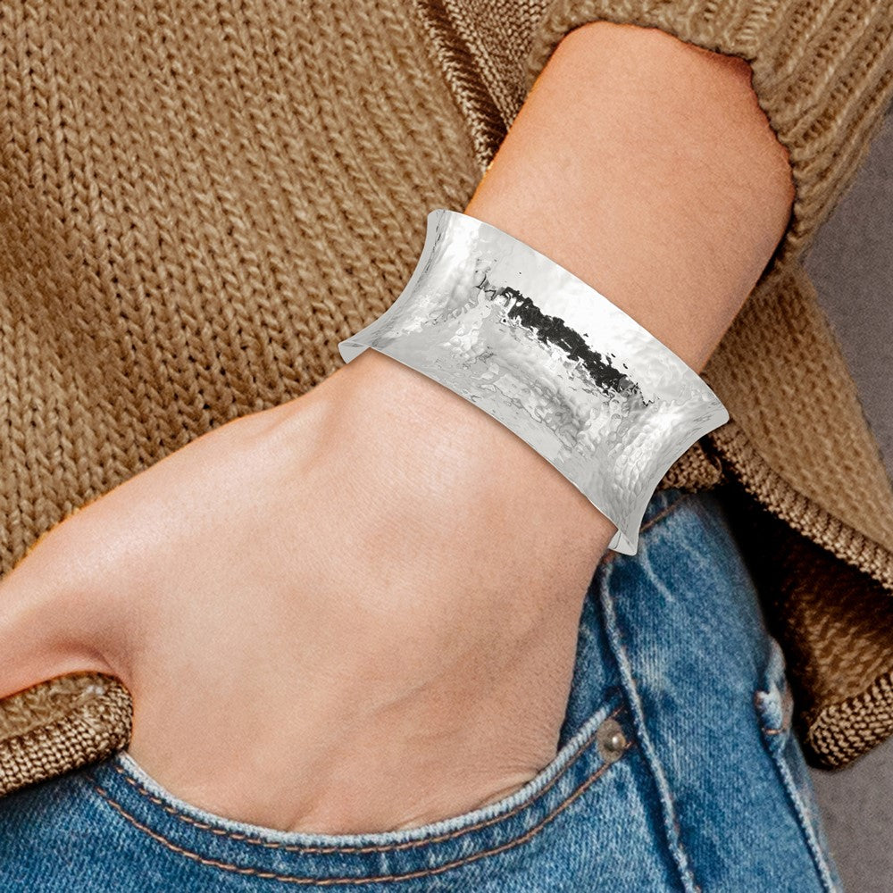 Sterling Silver 30mm Concave Hammered Cuff Bangle