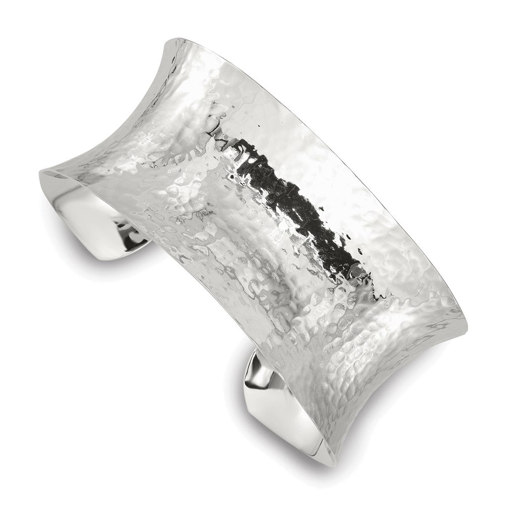 Sterling Silver 30mm Concave Hammered Cuff Bangle