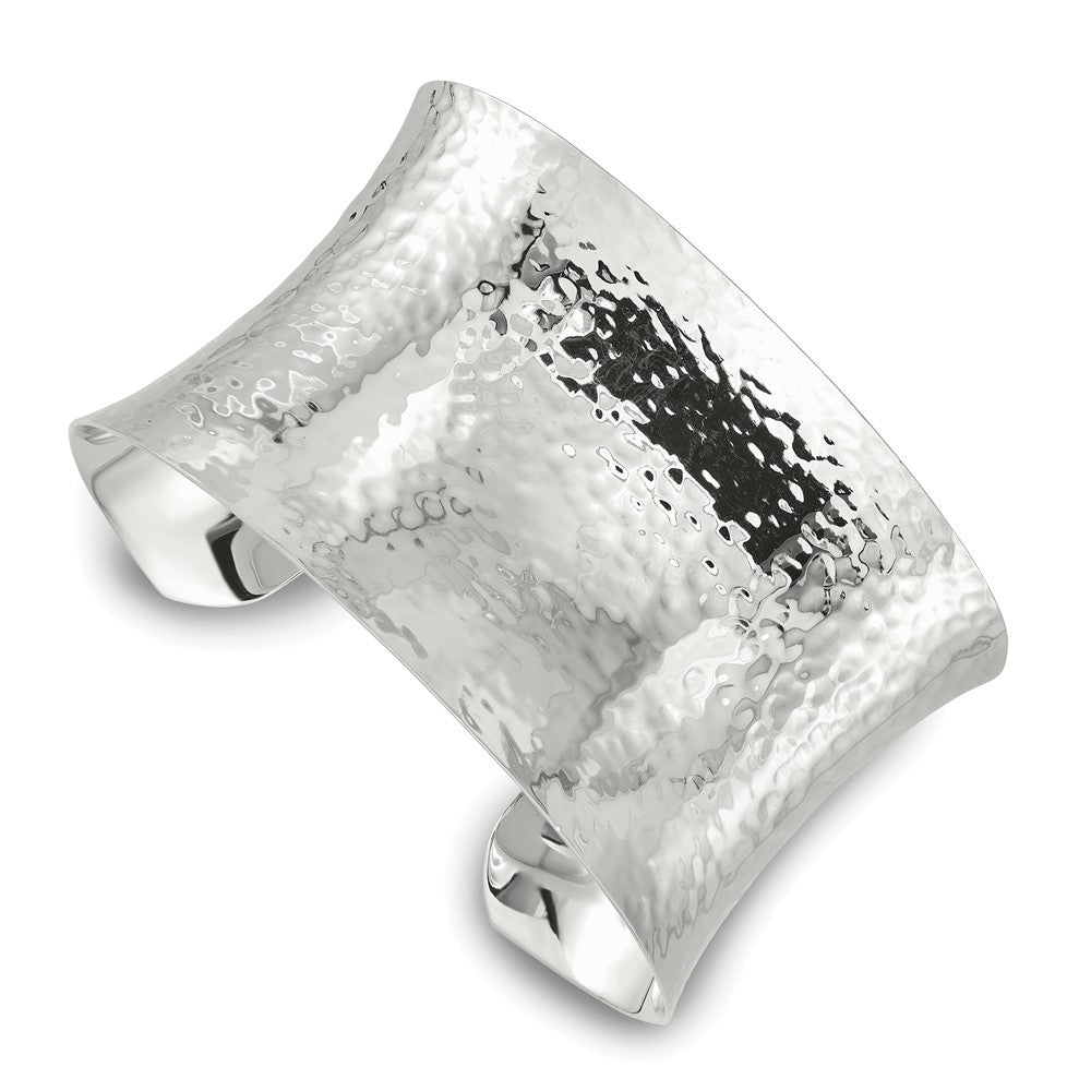Sterling Silver 40mm Concave Hammered Cuff Bangle