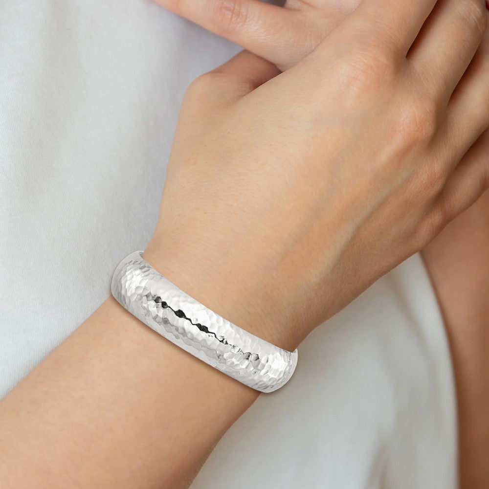 Sterling Silver 15mm Domed Hammered Cuff Bangle