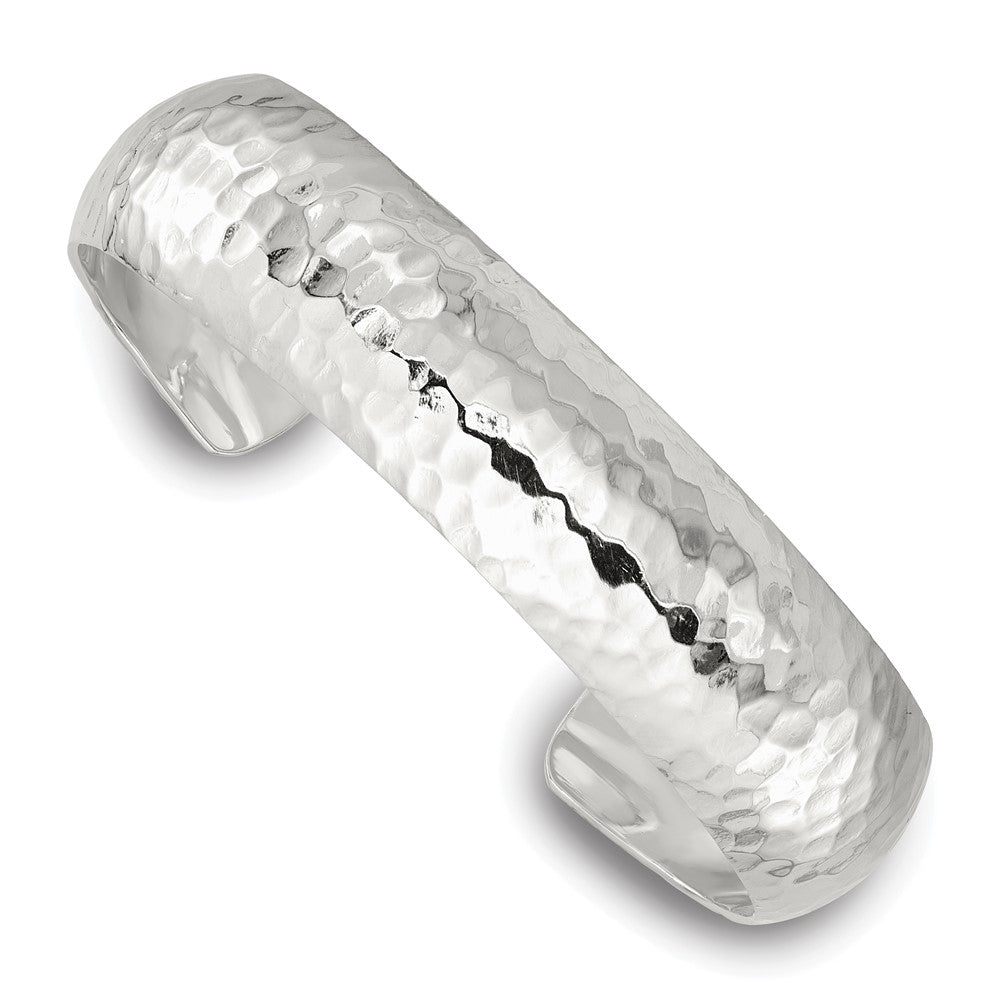 Sterling Silver 15mm Domed Hammered Cuff Bangle