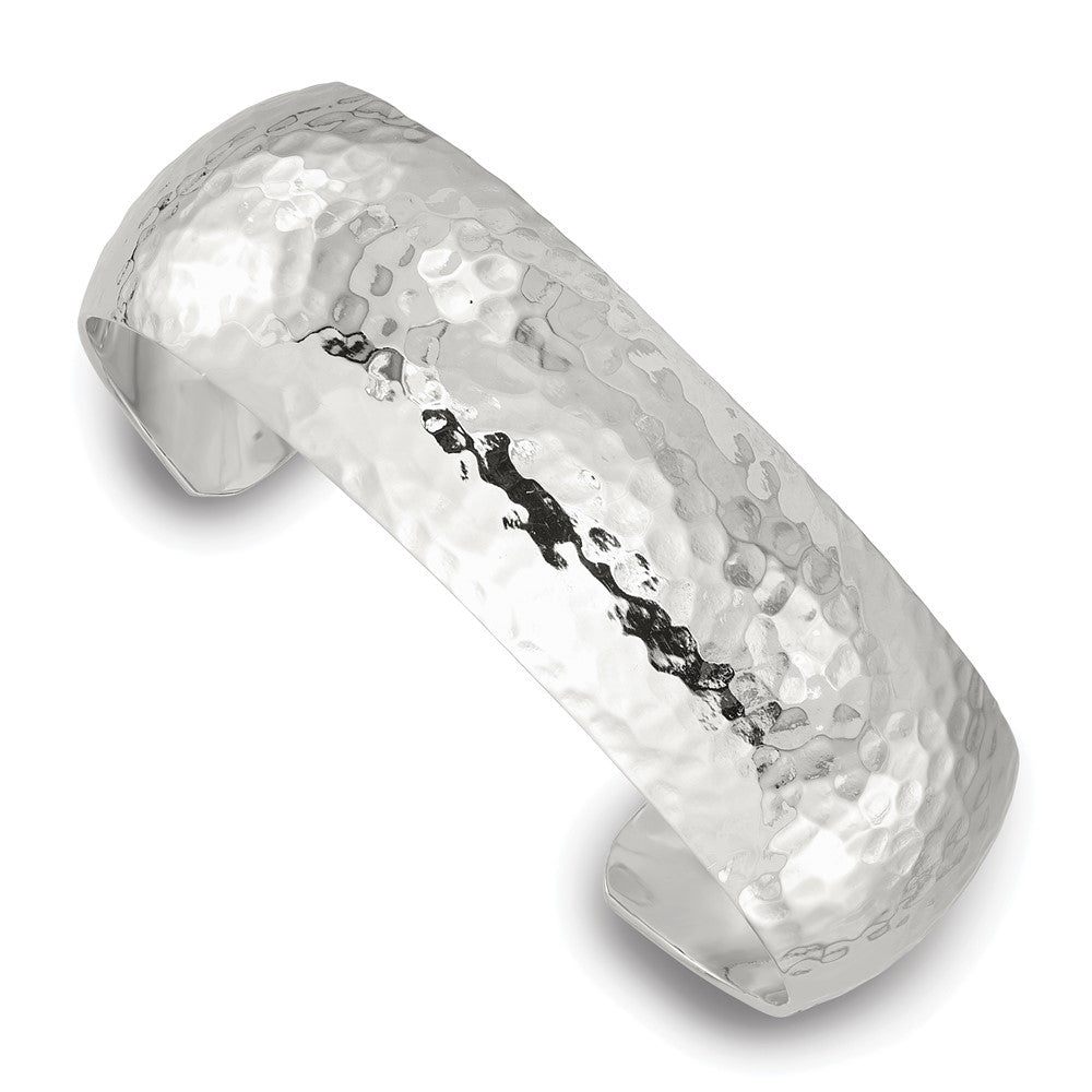Sterling Silver 20mm Domed Hammered Cuff Bangle