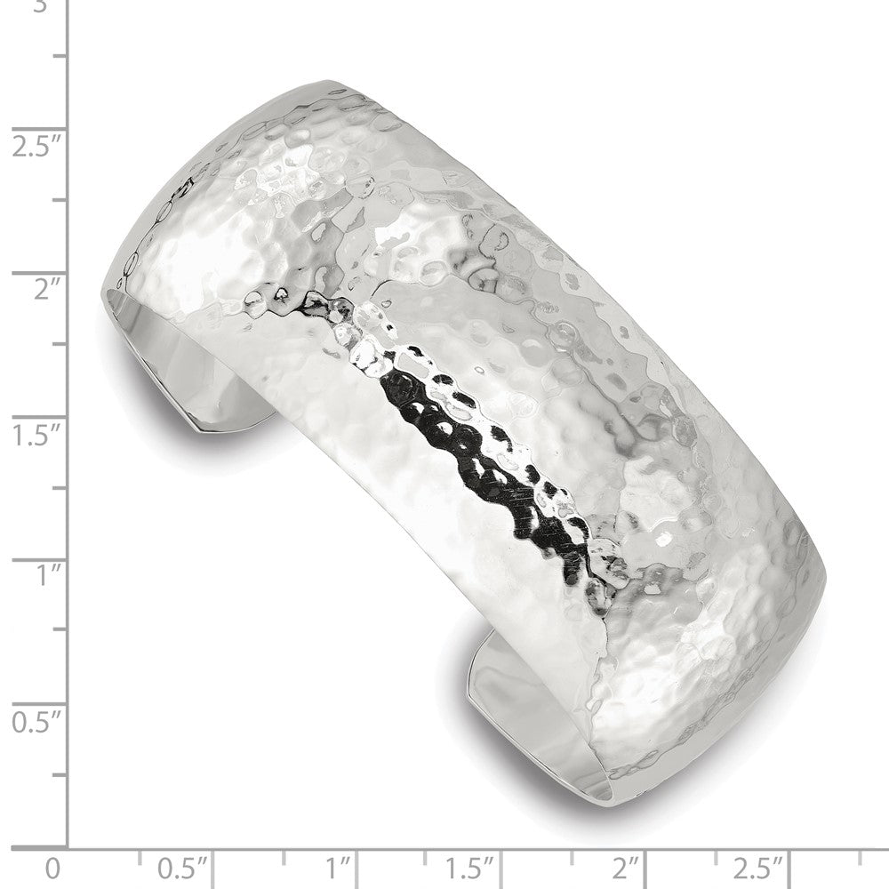 Sterling Silver 25mm Domed Hammered Cuff Bangle