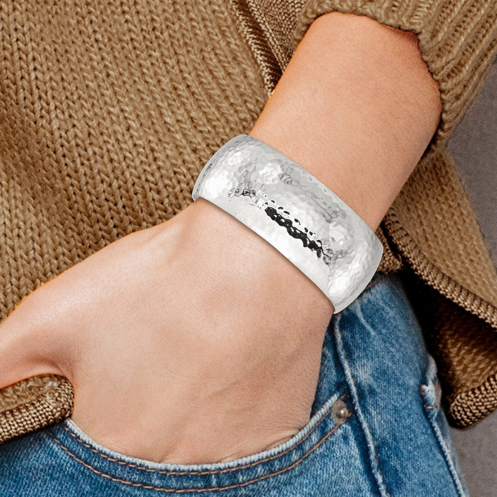 Sterling Silver 25mm Domed Hammered Cuff Bangle