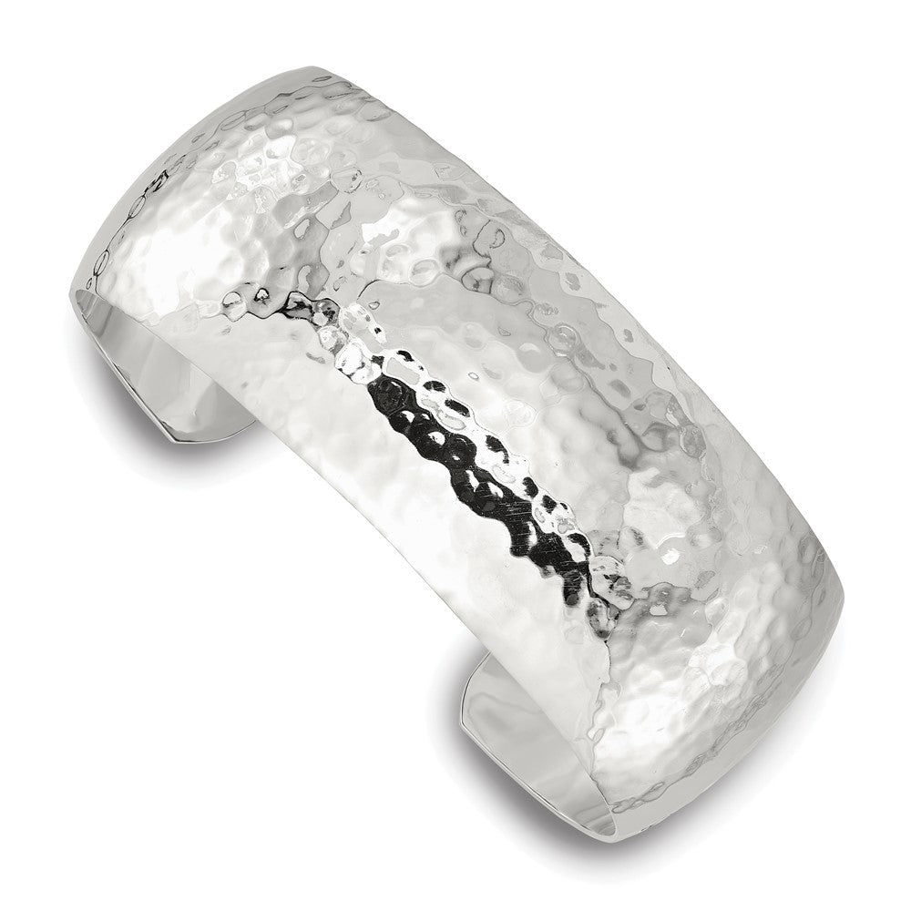 Sterling Silver 25mm Domed Hammered Cuff Bangle
