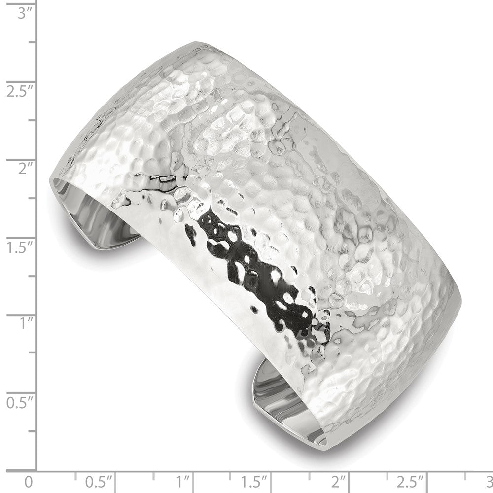 Sterling Silver 30mm Domed Hammered Cuff Bangle