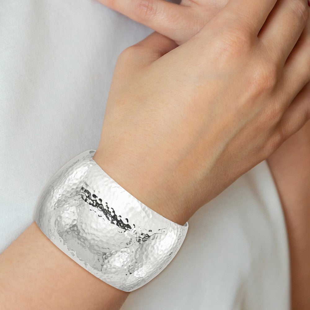 Sterling Silver 40mm Domed Hammered Cuff Bangle