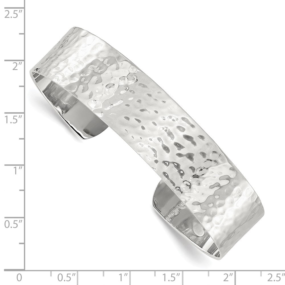 Sterling Silver 15mm Flat Hammered Cuff Bangle