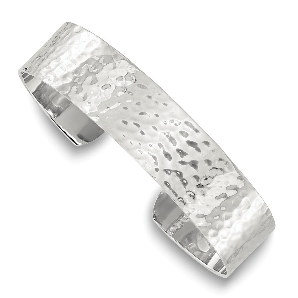 Sterling Silver 15mm Flat Hammered Cuff Bangle