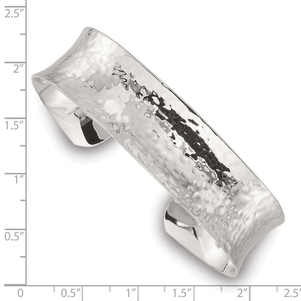 Sterling Silver 15mm Concave Hammered Cuff Bangle