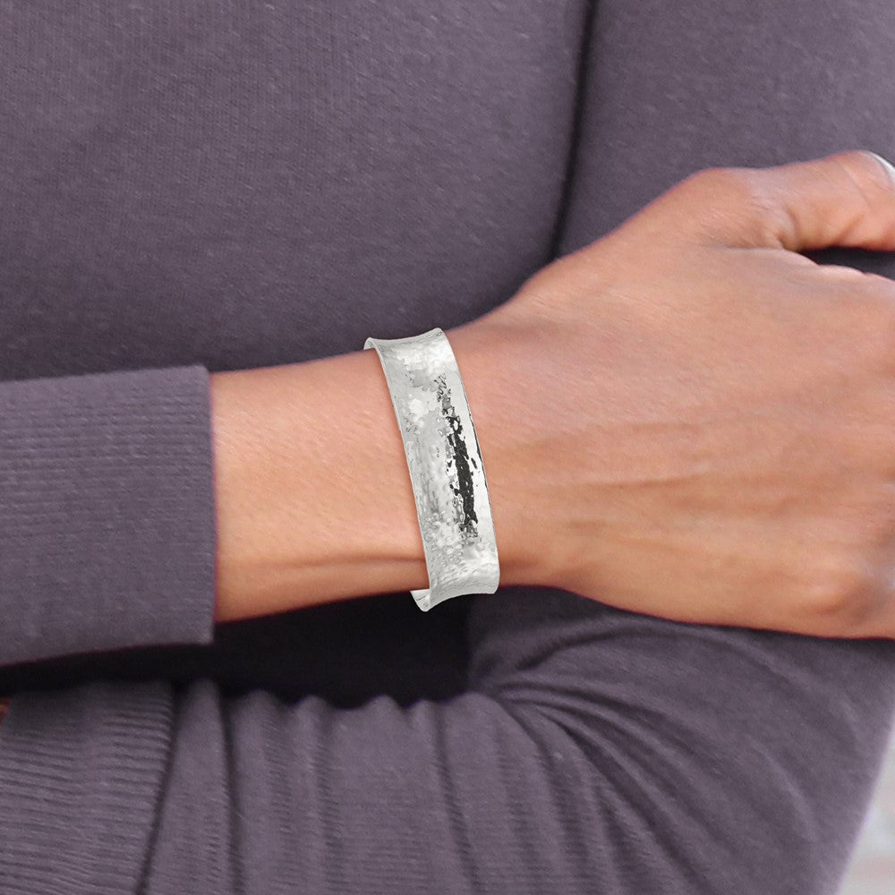 Sterling Silver 15mm Concave Hammered Cuff Bangle