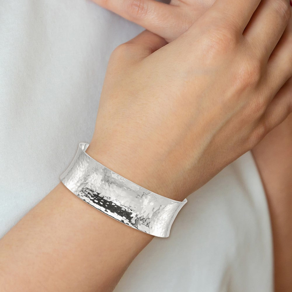 Sterling Silver 20mm Concave Hammered Cuff Bangle