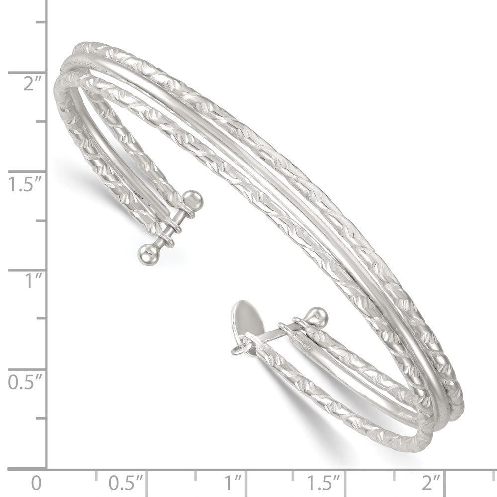 Sterling Silver Polished and Textured 3 Band Cuff Bangle