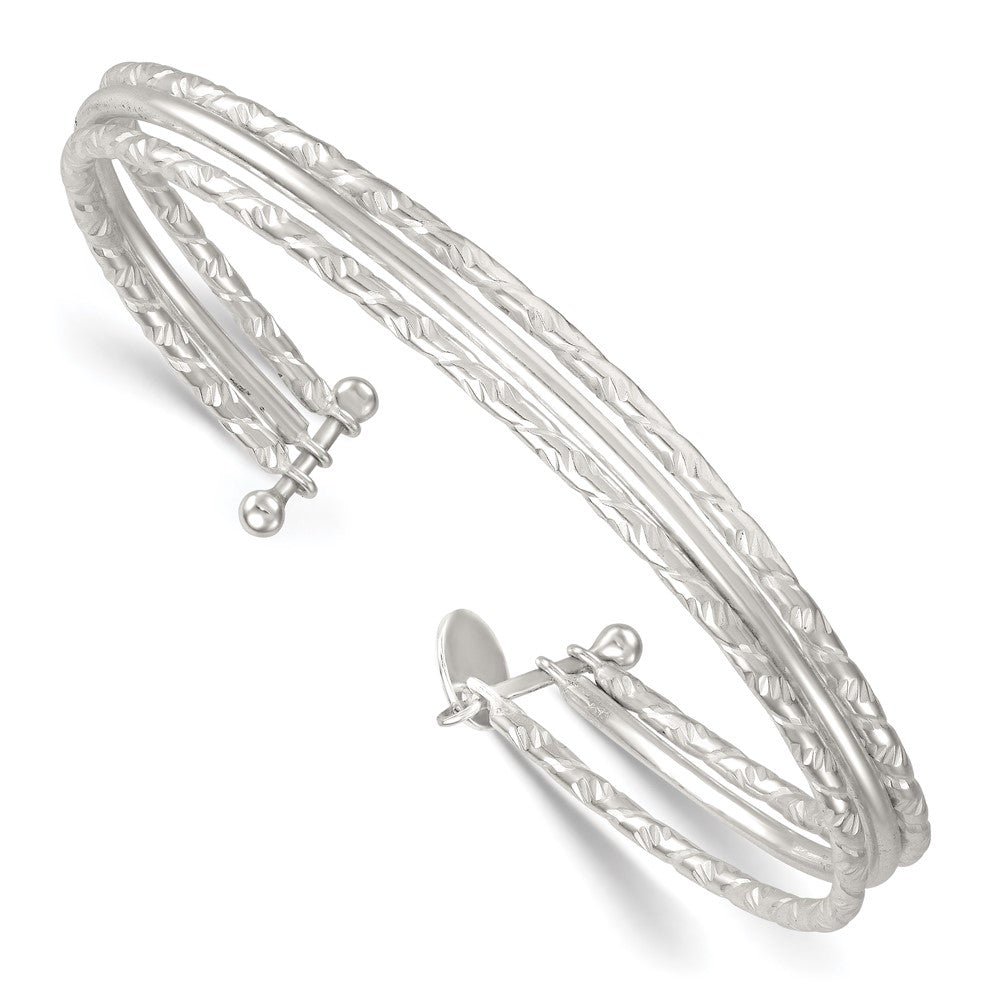 Sterling Silver Polished and Textured 3 Band Cuff Bangle