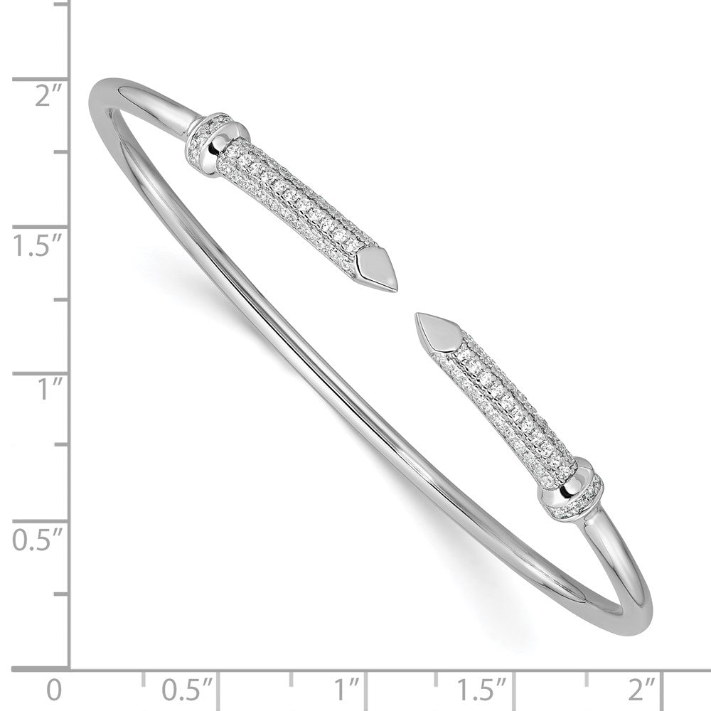 Sterling Silver Rhodium-plated CZ Pointed Flexible Cuff Bangle