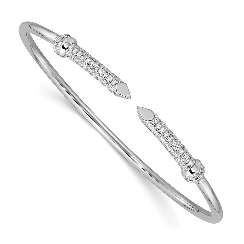 Sterling Silver Rhodium-plated CZ Pointed Flexible Cuff Bangle